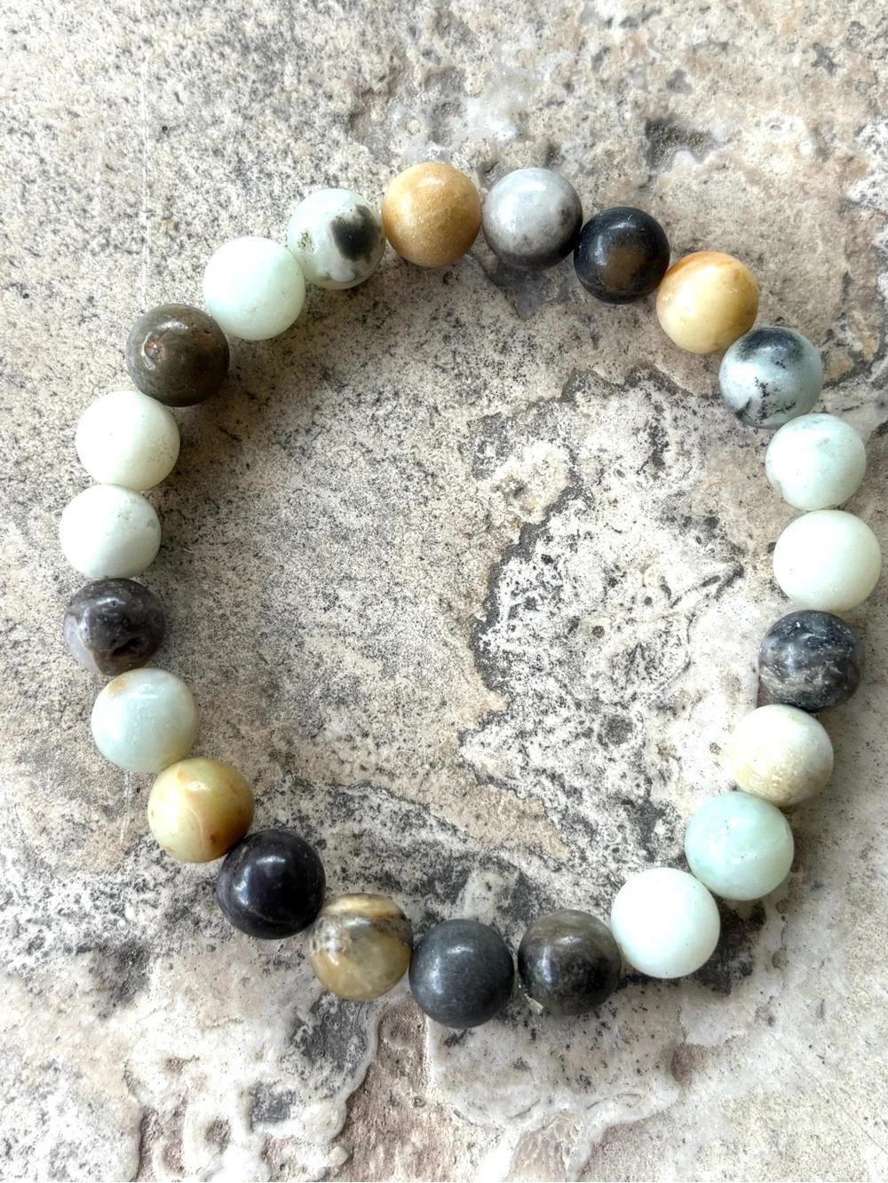 Natural Stone Beaded Stretch Bracelet - Green, Pink, Multi